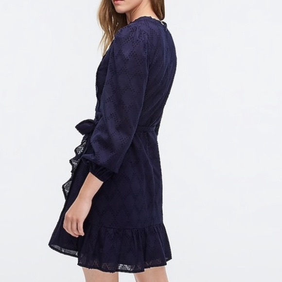 J. Crew Navy Puff Sleeve Wrap Dress - Picture 2 of 9